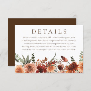 Carte D'accompagnement Boho Floral Terracotta Détails du Mariage
