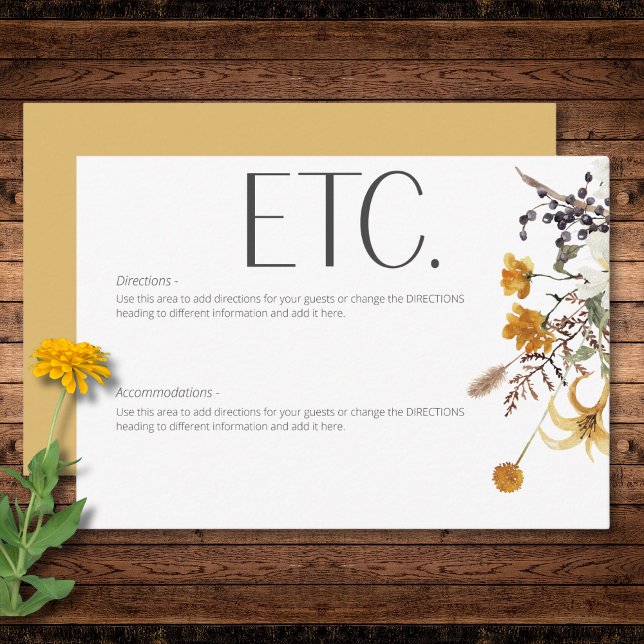 Carte D'accompagnement Boho Golden Yellow Meadow Fleurs Or Détails (Boho Golden Yellow Meadow Flowers Gold Details Enclosure Card)