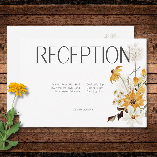 Carte D'accompagnement Boho Golden Yellow Meadow Fleurs Réception blanche (Boho Golden Yellow Meadow Flowers White Reception Enclosure Card)