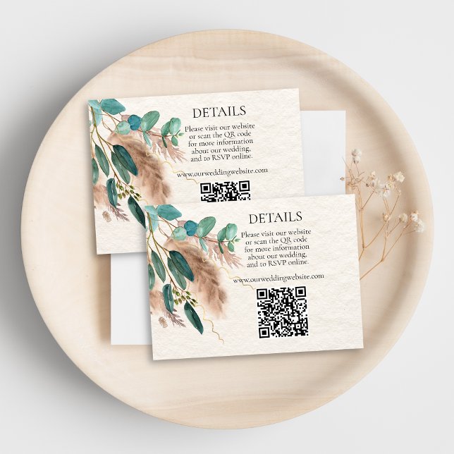 Carte D'accompagnement Boho Green Eucalyptus Pampas Grass QR Code Mariage (Créateur téléchargé)