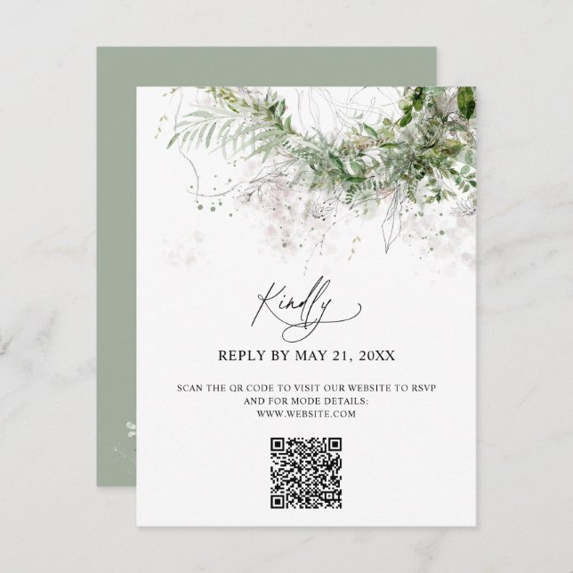 Carte D'accompagnement Boho Green Mariage en ligne RSVP (Devant / Derrière)