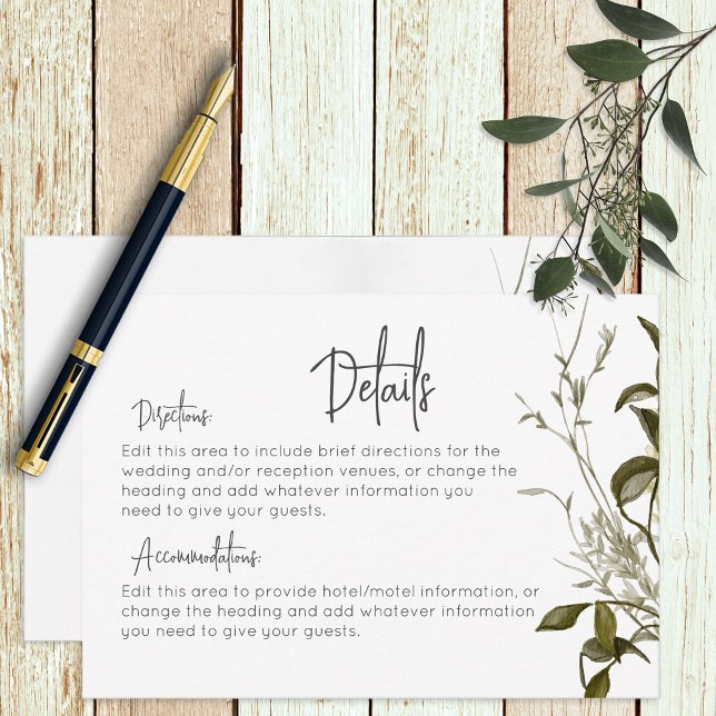 Carte D'accompagnement Boho Green Moderne Floral Détails Mariage (Créateur téléchargé)