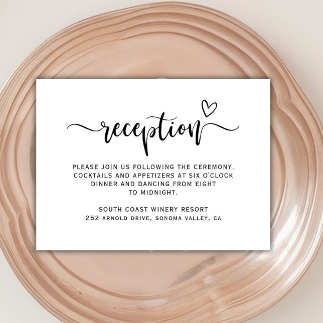 Carte D'accompagnement Boho Heart Script Noir Blanc Mariage Réception (Créateur téléchargé)