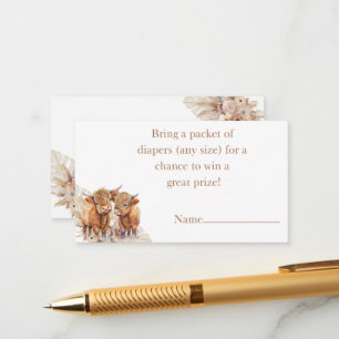 Carte D'accompagnement Boho Highland Cow pampas herbe diaper tombole