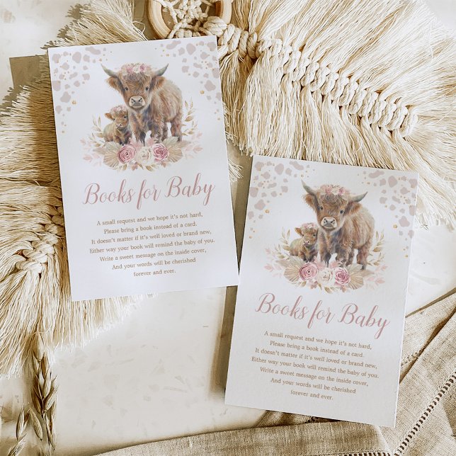 Carte D'accompagnement Boho Highland Cow Pampas Rose Livres pour Baby Gir (Créateur téléchargé)