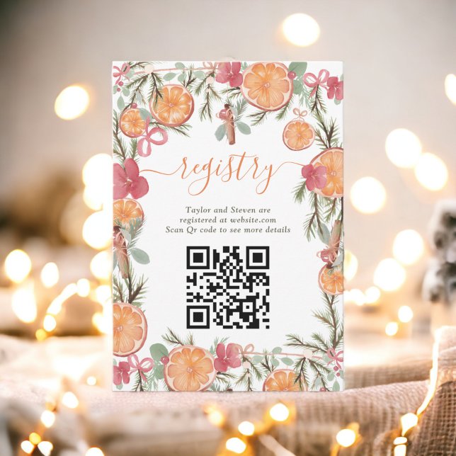Carte D'accompagnement Boho Hivernal Citrus Floral Registre des naissance (Boho Winter Dried Citrus Floral Bridal registry Enclosure Card)