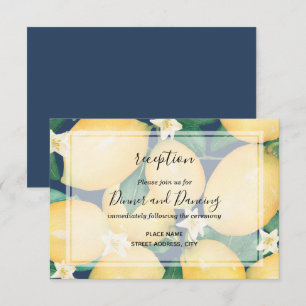 Carte D'accompagnement Boho Lemons on Navy Blue Feuilles mariage réceptio