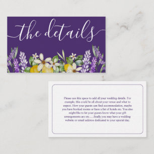 Carte D'accompagnement Boho Lemons & Purple Lavender Détails du Mariage E