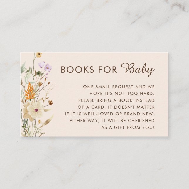 Carte D'accompagnement Boho Little Fleur sauvage Books for Baby shower Ca (Devant)