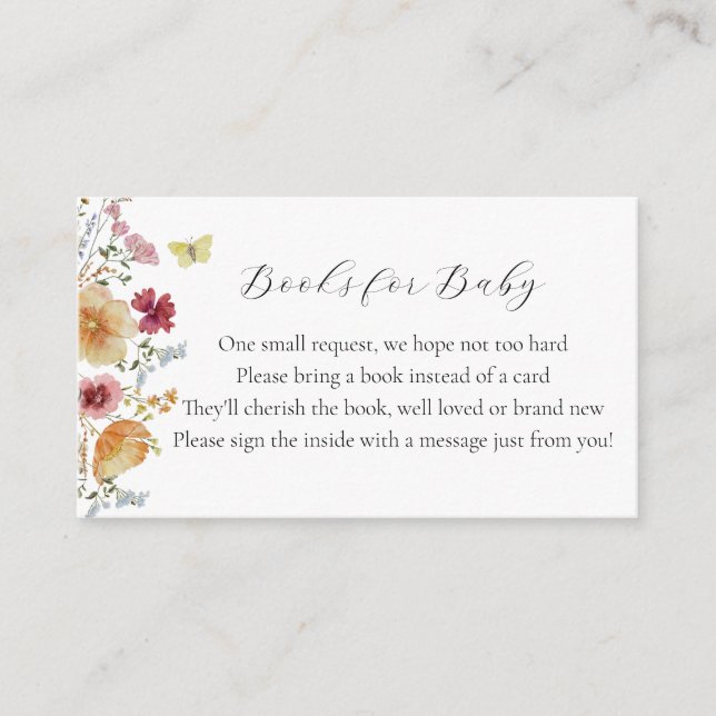 Carte D'accompagnement Boho Livres Fleur sauvage pour bébé (Devant)