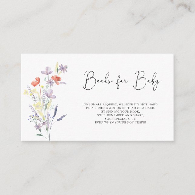 Carte D'accompagnement Boho livres fleur sauvage pour billet bébé (Devant)