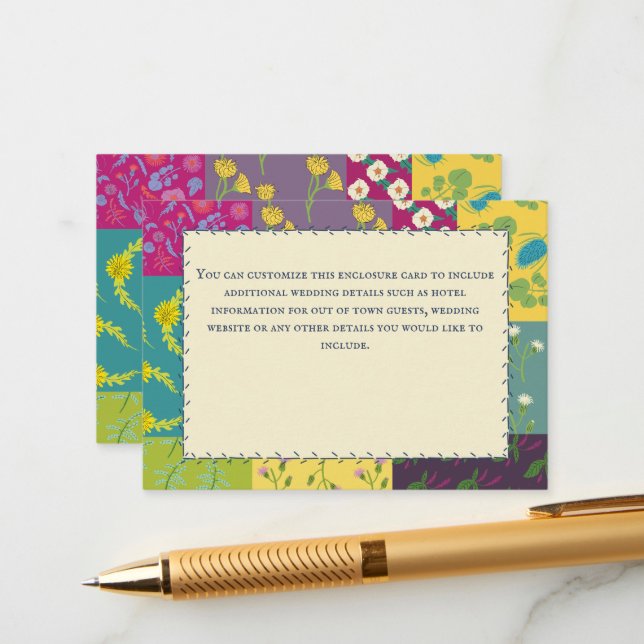 Carte D'accompagnement Boho Maximalist Mariage Quilt Patchwork (Devant/Arrière en situation)