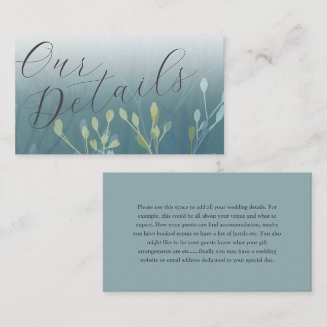 Carte D'accompagnement Boho Meadow Grass Green Détails du Mariage (Devant / Derrière)