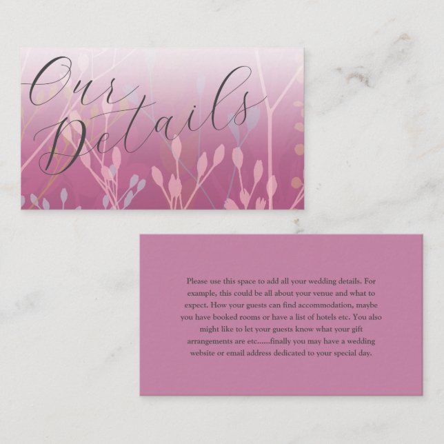 Carte D'accompagnement Boho Meadow Grass Pink Détails du Mariage (Devant / Derrière)