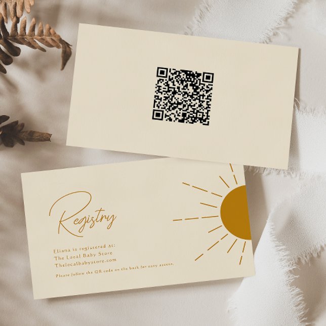 Carte D'accompagnement Boho minimal Sunshine Beige QR Code Baby Registry (Créateur téléchargé)