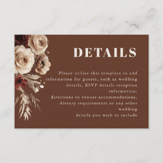 Carte D'accompagnement Boho moderne Floral Détails Mariage