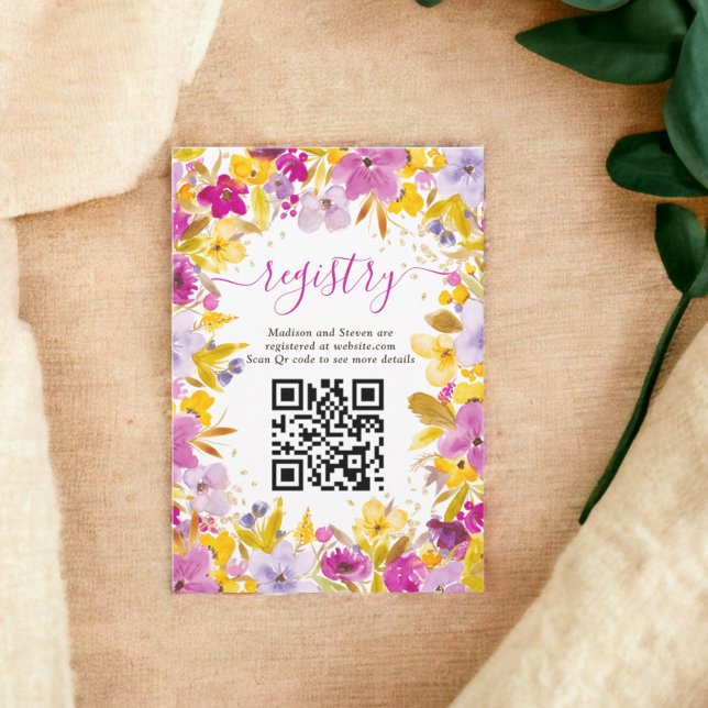 Carte D'accompagnement Boho moderne violet fleuri registre nuptiale douch (Boho modern purple floral registry bridal shower enclosure card)