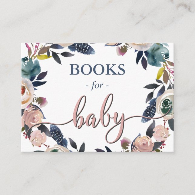 Carte D'accompagnement Boho Navy Blue Rose Douche Sprinkle Livres pour bé (Devant)