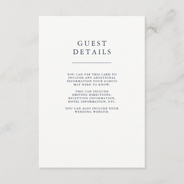 Carte D'accompagnement Boho Navy Peony Floral Mariage Détails sur l'invit (Devant)