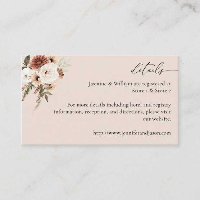 Carte D'accompagnement Boho Neutre Rustique Détails Floral S2- Beige (Devant)
