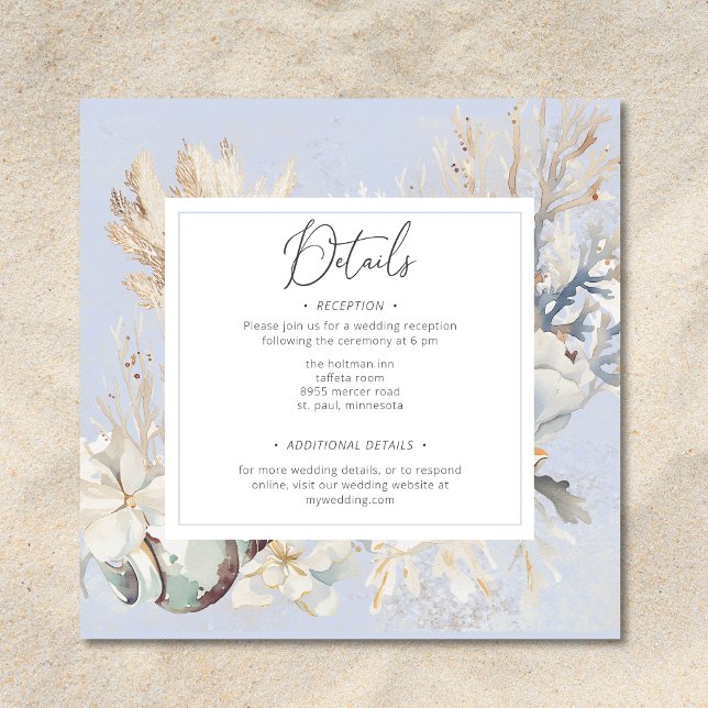 Carte D'accompagnement Boho Ocean Dusty Blue Sur la plage Mariage (Boho Ocean Dusty Blue On the Beach Wedding Enclosure Card)