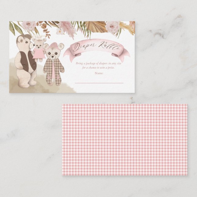 Carte D'accompagnement Boho Ours Famille Fille Baby shower Déchets Raffle (Devant / Derrière)