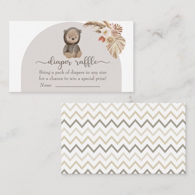 Carte D'accompagnement Boho Ours Pampas Baby shower herbe Déchets Raffin (Devant / Derrière)