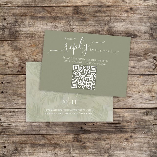 Carte D'accompagnement Boho Palm Feuille Botanage Foliage QR Code RSVP (Créateur téléchargé)