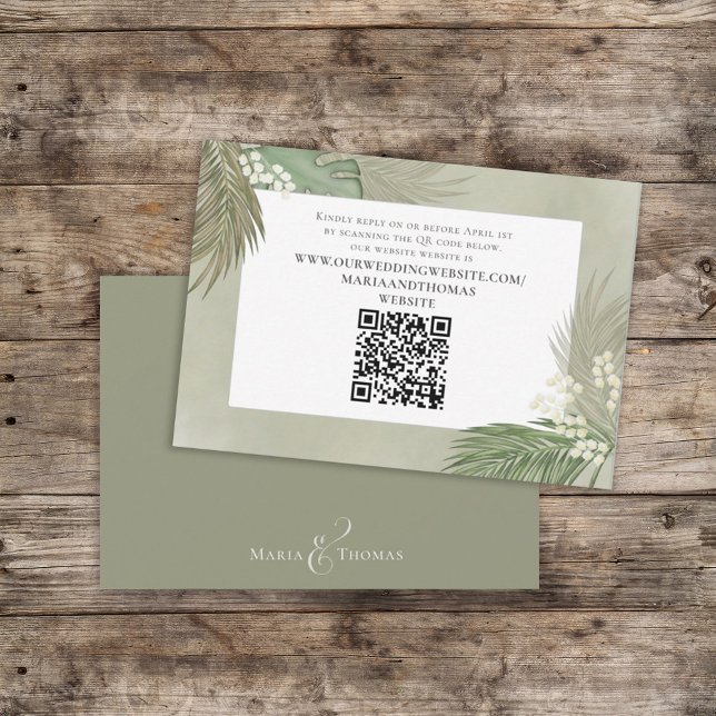 Carte D'accompagnement Boho Palm Feuille Botanage Foliage QR Code RSVP (Créateur téléchargé)