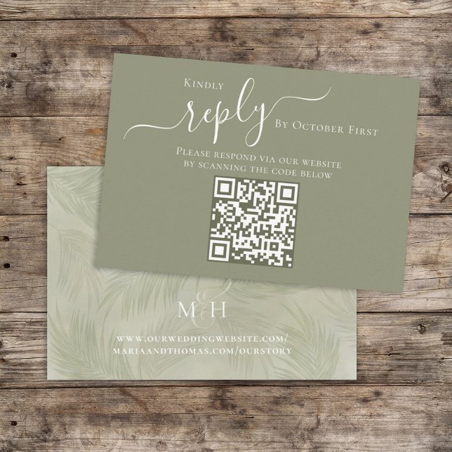 Carte D'accompagnement Boho Palm Feuille Mariage QR Code RSVP (Créateur téléchargé)