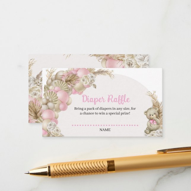 Carte D'accompagnement Boho Pampas Balloon Grass Teddy Bear Déchets Raffi (Devant/Arrière en situation)