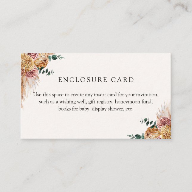Carte D'accompagnement Boho Pampas Gris personnalisé (Devant)