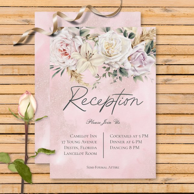 Carte D'accompagnement Boho Pampas & Roses Rose Réception de mariage (Créateur téléchargé)