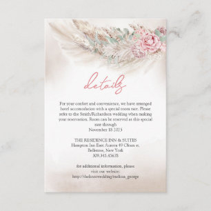 Carte D'accompagnement Boho pampas simple et poussiéreux mariage rose Dét