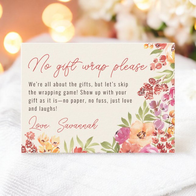 Carte D'accompagnement Boho Peint Floral Sans Fête des mariées Cadeau (Boho Painted Floral No Gift Wrap Bridal Shower Enclosure Card)