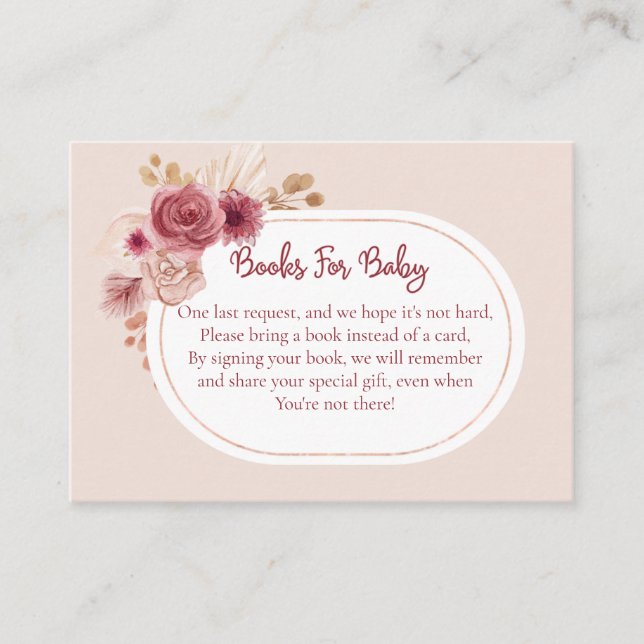 Carte D'accompagnement Boho Pink Floral Books For Baby (Devant)