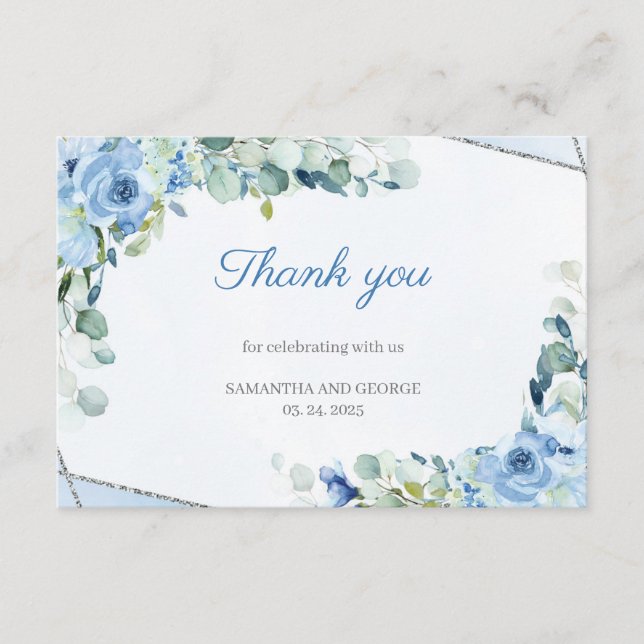 Carte D'accompagnement Boho Poussiéreux Bleu Floral Géométrique Argenté M (Devant)