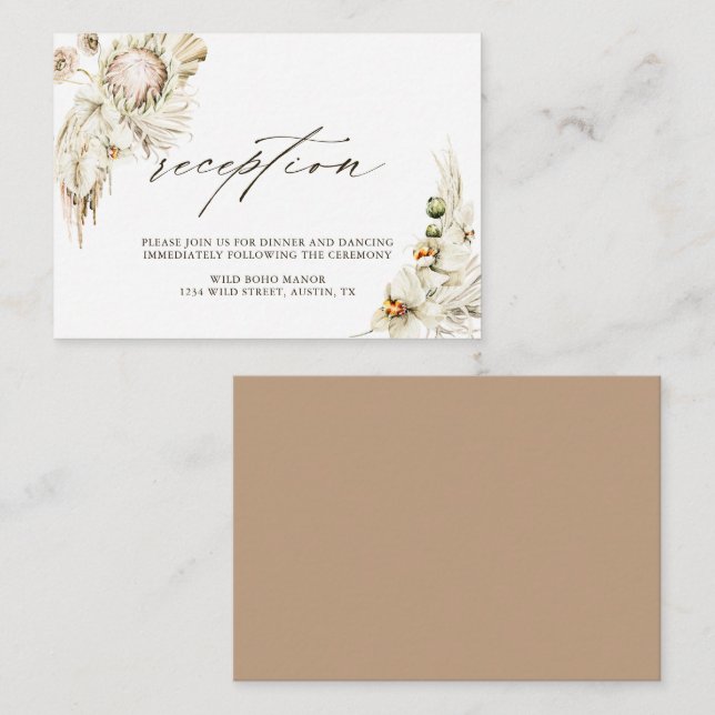 Carte D'accompagnement Boho Protea Pampas Grass Floral Mariage Réception (Devant / Derrière)