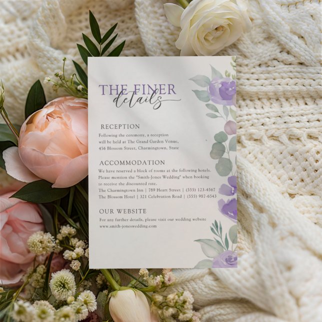 Carte D'accompagnement Boho Purple Floral Wedding Details  (Créateur téléchargé)