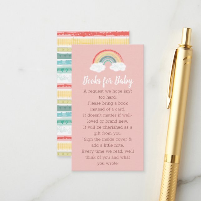 Carte D'accompagnement Boho Rainbow Baby shower rose (Devant/Arrière en situation)