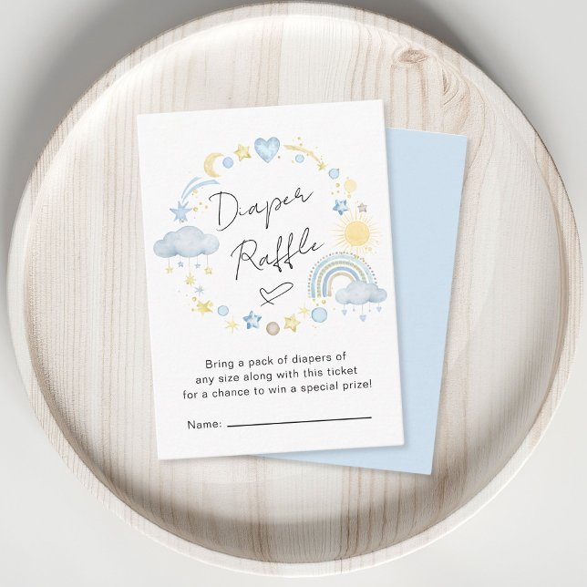 Carte D'accompagnement Boho Rainbow Blue Diaper Raffle Baby Boy Douche (Créateur téléchargé)