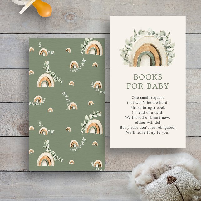 Carte D'accompagnement Boho Rainbow Books (Watercolor Sage Green Boho Rainbow Books For Baby Enclosure Card by Painted Paperie
)