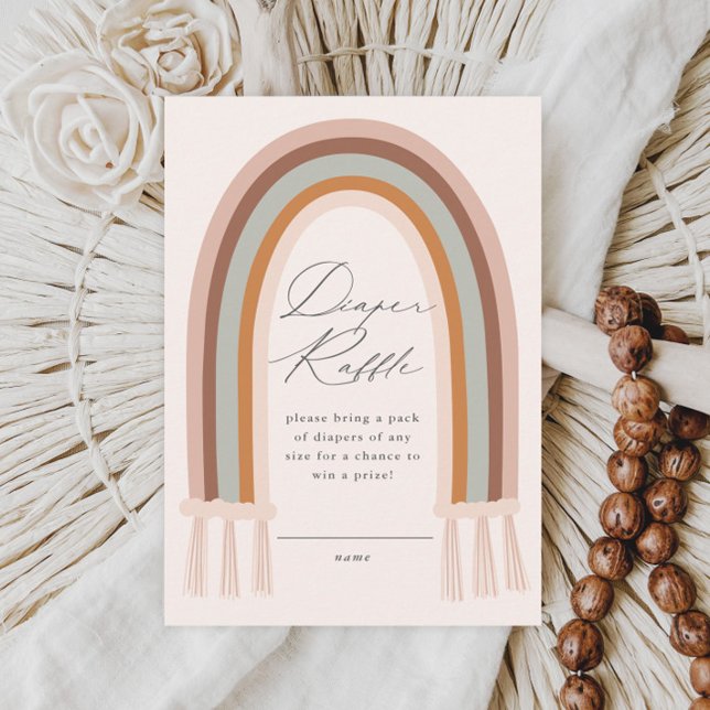 Carte D'accompagnement Boho Rainbow Earth Tone Baby shower Diaper Raffle (Boho Earthy Rainbow Baby Shower Diaper Raffle Invitation Enclosure Card.)