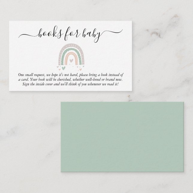Carte D'accompagnement Boho Rainbow Sage Livres pour Baby shower (Devant / Derrière)