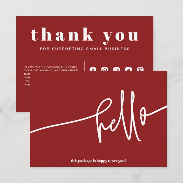 Carte D'accompagnement Boho Red Hello Merci Order Small Business (Devant / Derrière)