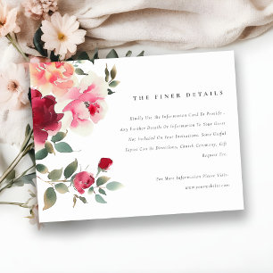 Carte D'accompagnement Boho Red Rose Flowers Détails du Mariage
