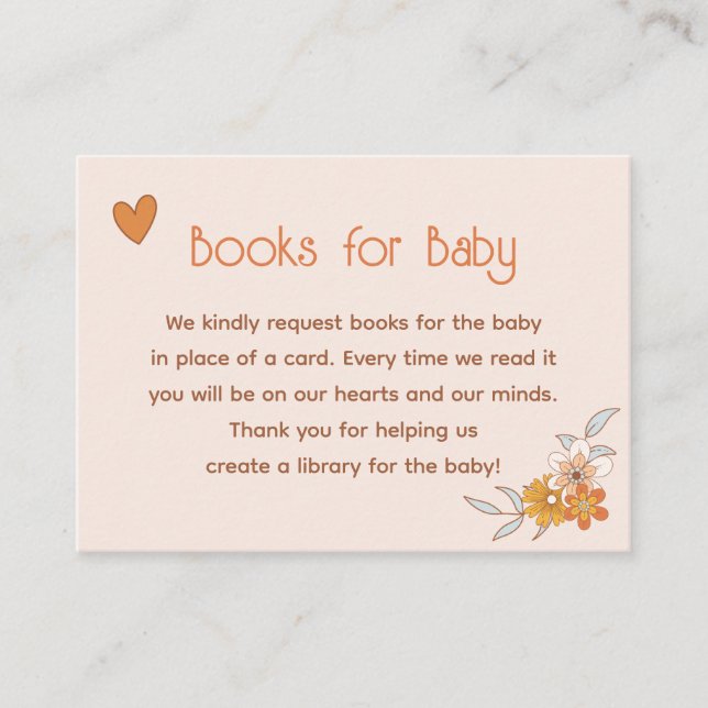 Carte D'accompagnement Boho Retro Baby shower Floral Livres pour Baby Car (Devant)
