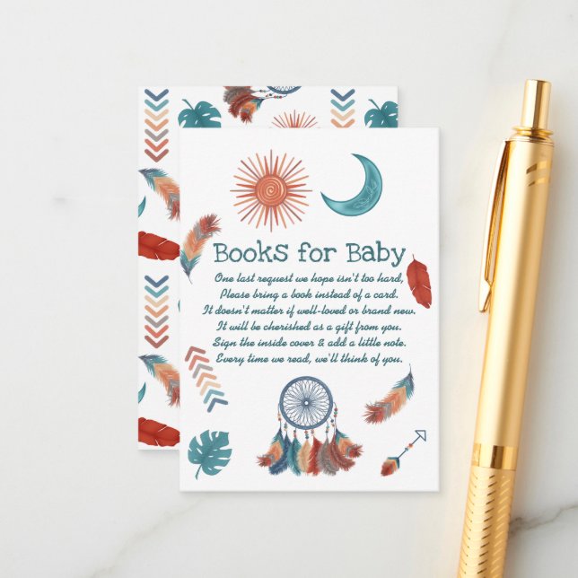 Carte D'accompagnement Boho Retro Sun Moon Baby shower Livres pour Baby E (Devant/Arrière en situation)