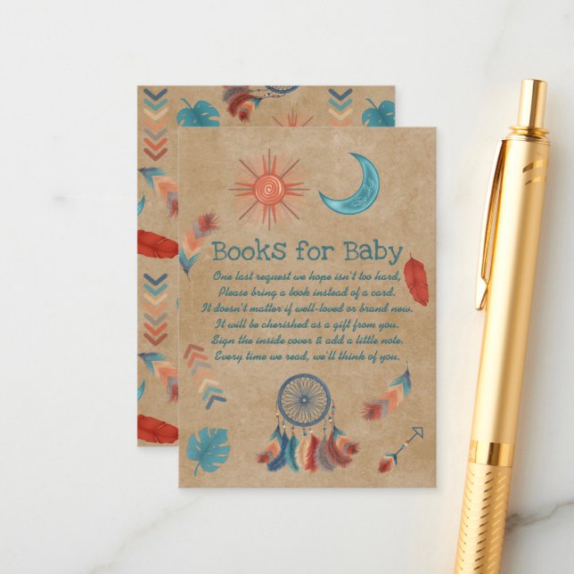 Carte D'accompagnement Boho Retro Sun Moon Baby shower Livres pour bébé (Devant/Arrière en situation)
