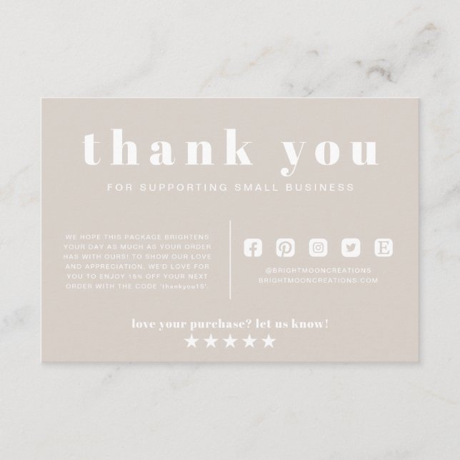 Carte D'accompagnement Boho Rose Dusty Merci Ordre Petite entreprise (Devant)